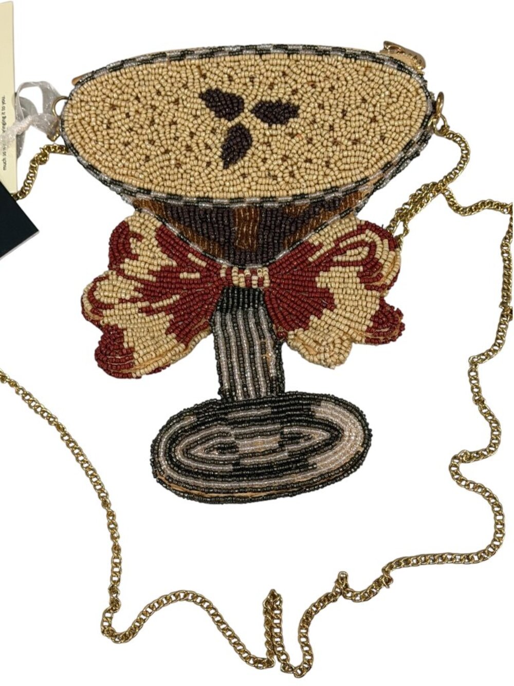 Espresso Martini Drink Bow Handmade India Beaded Crossbody Bag w Chain NWT